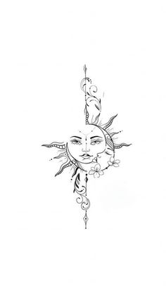 a drawing of a sun and moon on a white background