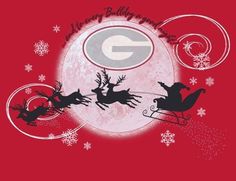 the letter g is for santa claus on his sleigh with reindeers and snowflakes