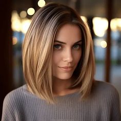 Straight Cut with Chunky Highlights Summer Haircuts, Long Bob Hairstyles, Haircut And Color, Hair Color And Cut, Haircuts For Fine Hair, Medium Hair Cuts, Shoulder Length Hair