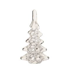 a clear glass christmas tree ornament on a white background