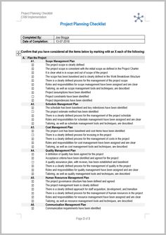 the project planning checklist is shown in this document, which contains several important tasks