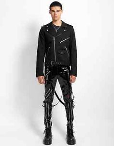 PVC VINYL CLASSIC SLIM LEG BONDAGE PANT AND BIKER JACKET COmplete outfit  | eBay Gothic Pants, Pvc Vinyl, Wet Look, Complete Outfits, Slim Leg, Slim Legs, Biker Jacket, Gothic Fashion, Vest Jacket