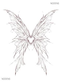 a drawing of a heart shaped wing with the words nodens on it's side