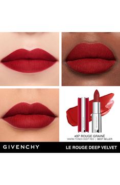 What it is: A powdery matte lipstick that is as long-wearing as it is lightweight.What it does: This buttery formula feels as couture as the smooth velvet of the lipstick case. The mango butter–infused formula delivers comfort unlike any other matte lipstick, with color that lasts up to 12 hours. Its ultrapowdery texture provides coverage without weight, while its lavish case embodies the chic and sensorial attribute of Givenchy couture. How to use: Start from the center of your lips and glide t Iconic Red Lipstick, Velvet Matte Lipstick, Givenchy Beauty, Coal Tar, Givenchy Couture, Bold Lip Color, Rouge Lipstick, Lower Lip, Velvet Lipstick