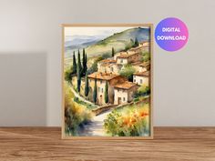 a watercolor painting of an italian village