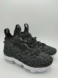 Nike Lebron XV 15 Ashes Size 6.5Y Womens 8 Shoes Black White Oreo 922811-002. Shipped with USPS Priority Mail. Gray Lace-up Basketball Shoes With Translucent Outsole, Nike Black Lace-up Basketball Shoes, Black Fade-resistant Basketball Shoes For Sports Events, Lebron 15 Shoes, Nike Lebron, Black Shoes, Oreo, Athletic Shoes, Shoe Accessories