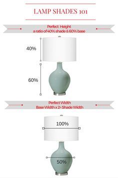 two lamps with measurements for each lamp shade