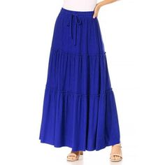 Women's Casual Elastic High Waist Solid A Line Layer Ruffle Swing Maxi Skirt,igh waisted skirts for women, layered frill trim swing skirts, ruffle pleated maxi skirts, long flowy skirts above ankle length, elastic waist with drawstring decoration, casual loose fit Size Chart(Inches) / HSK01489S => Length: 27/ Waist: 25-26 M => Length: 27.5/ Waist: 27-28 L => Length: 28/ Waist: 29-30 1XL => Length: 28.5/ Waist: 30-32 Color: Blue.  Gender: female.  Age Group: adult. Blue Tiered Skirt For Spring, Blue Tiered Bottoms With Elastic Waistband, Casual Blue Tiered Bottoms, Blue Tiered Skirt With Lining, Blue Tiered Lined Skirt, Blue Lined Tiered Skirt, Blue Skirted Bottoms Solid Color, Blue Skirted Bottoms With Solid Color, Blue Tiered Skirt With Elastic Waistband