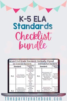 the k - 5 ela standards checklist bundle is shown on a laptop screen