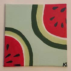 Watermelon painting Cute And Simple Things To Paint, Acrylic Drawing Ideas Easy, Drawing Ideas Easy Acrylic Paint, Small Aesthetic Painting, Fruit Paintings Easy, Watermelon Drawing Aesthetic, Watermelon Canvas Painting, Easy Drawings With Acrylic Paint, Easy Drawings Canvas