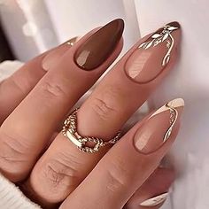 Amazon.com : fall nail Ongles Bling Bling, Nails Brown, Medium Almond, French Tip Acrylic Nails, Fall Acrylic Nails, Nail Art Ombre, Nail Art Kit