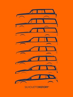 an orange background with several cars stacked in rows