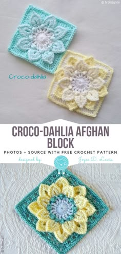 Croco-Dahlia Afghan Block Free Crochet Pattern - Free Crochet Patterns Dahlia Granny Square, 3d Afghan Crochet Patterns Free, Granny Square Variations Crochet Blocks, Crocheted Granny Squares Free Patterns, Crochet 12 Inch Squares Free Pattern, Crochet Square Afghan Patterns Free, Bulky Yarn Granny Square, Granys Crochet Squares Free Pattern, Hexagon Granny Square Pattern