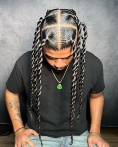 Men Boho Braids, Jumbo Braids Men, Men’s Braid Twist Styles, Big Braids Men, Mens Braids Hairstyles Long Hair, Men Long Hair Braids, Braids For Men With Long Hair, Twist Hair Men, Boyfriend Hair