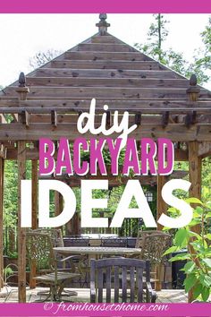 a wooden gazebo with text overlay saying diy backyard ideas