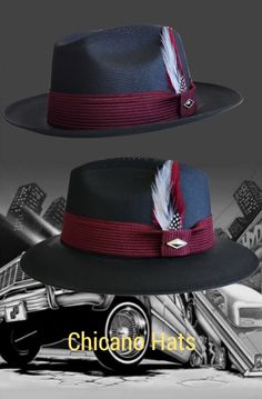 Goldline fine finish Black Viejo made with the finest cotton string, 2 1/2 brim, Burgundy band,real feather,pearl pin. Choice of flip up or down brim Designated Marksman, Mens Hats, Pearl Pin, Cotton String, Casual Hat, Hat Fashion, Gq, Fedora, Hats For Men