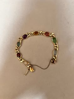 14K Solid Gold Bracelet with Beautiful Stones. A Fun Addition to Your Outfits. A Nice Gift. Good condition. Tested. Size Colorful Gold Jewelry, Spanish Jewelry, Solid Gold Bracelet, Gold Girl, Beautiful Stones, Nail Jewelry