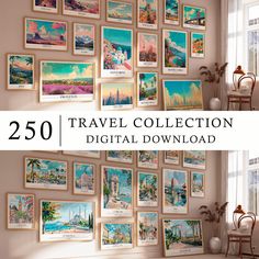 there are many pictures on the wall with words above them that read,'travel collection digital