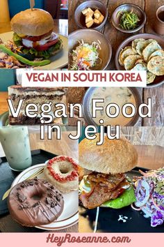 the vegan food in jeju is on display for people to eat and drink