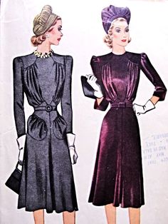 1940 Beautiful Day or Dinner Evening Dress Pattern McCALL 3908 WW II Era 2 Style Versions Bust 34 Vintage Sewing Pattern 40s Dresses, Evening Dress Pattern, 40's Fashion, Evening Dress Patterns, Patron Vintage