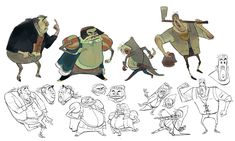 the concept art for disney's beauty and the beast is shown in various poses