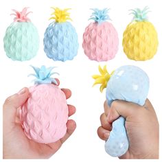 the pineapples are painted in pastel colors