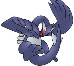 an image of a blue pokemon with red eyes and claws on it's face