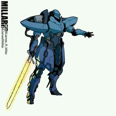 a stylized image of a sci - fi robot holding a light saber in his right hand