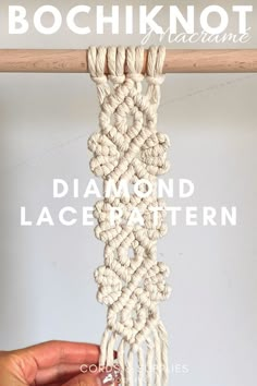 Looking for a cool new craft project?

Check out the gorgeous Macrame Diamond Lace Pattern! It’s super simple and totally elegant.

Turn cord into beautiful decor with our easy steps, perfect for any skill level.

Click to watch the tutorial, save this pin for later, and follow us for more DIY inspo. Visit www.bochiknot.com for the best macrame supplies. Start your macrame journey today! Diy Macrame Projects, Macrame For Beginners, Knot Pattern, Macrame Dream Catcher, Macrame Lace, Macrame Supplies, Macrame Knots Pattern, Diy Macrame Plant Hanger, Sophisticated Decor