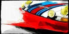 an artistic painting of a red sports car