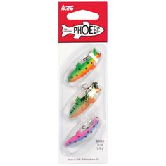 three different types of fishing lures in packaging