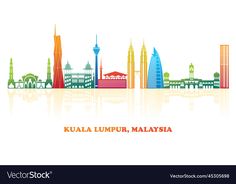 malaysia skyline with reflection in water and white backgroung eps1098