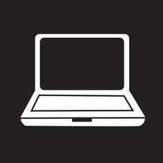 a white laptop computer icon on a black background