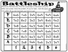 a printable worksheet for the battleship game