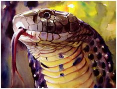 a painting of a snake with its tongue out