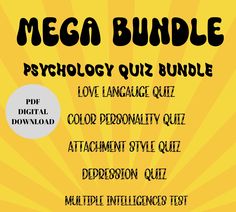 Unlock deeper self-understanding with this comprehensive psychology test bundle! 🌈 This digital download includes tests on color personality, depression, attachment style, multiple intelligences, and love languages. Ideal for personal growth, educational settings, or simply discovering more about yourself and others. 🌟 5-in-1 Bundle: Includes tests for color personality, depression, attachment style, multiple intelligences, and love languages. 🎯 Instant Access: Receive a downloadable PDF file immediately after purchase. 📚 Versatile Use: Perfect for personal exploration, educational tools, or even fun quizzes with friends. 💻 Digital Format: Easy to access on any device or print for offline use. 🔍 Detailed Results: Each test provides insightful interpretations and practical recommendat Color Personality Test, Multiple Intelligences, Psychology Gifts, Color Personality, Therapist Office, Therapy Office Decor, Therapy Office