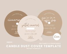 three round labels with the words candle dust cover template