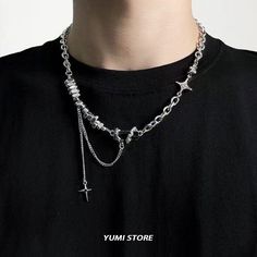 Titanium Steel Black Star Necklace For Men Women Trend Cross Pendant Collar Sweater Chain Hip Hop Jewelry Kpop, Kpop Jewelry, Trend Necklace, Male Accessories, Necklaces Silver, Color Necklace, Punk Jewelry, Necklace Brands, Sweater Chain