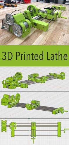 the 3d printed lathe is shown in green