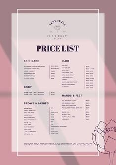 the price list for an event is shown on a pink background with a white frame