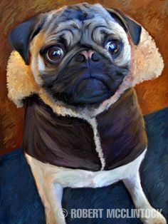 a painting of a pug wearing a jacket