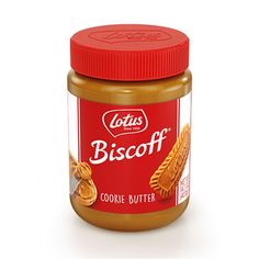 a jar of biscoff cookie butter on a white background