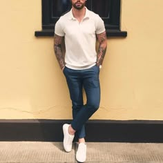 White polo and sneakers with a blue chino  by @chezrust [ http://ift.tt/1f8LY65 ] Comfortable White Shoes, Polo Shirt Outfits, Latest Summer Fashion, White Polo Shirt, Mens Style Guide, White Polo, Mens Fashion Summer, Mens Casual Outfits, Men Looks