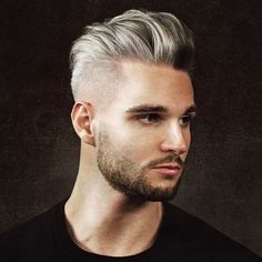 White Guy Haircuts, White Boy Haircuts, Silver Hair Men, Popular Mens Haircuts, Pompadour Haircut, Classic Mens Hairstyles, Modern Pompadour, Pompadour Hairstyle, Beard Fade