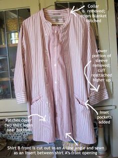 a pink and white striped shirt is hanging on a rack with instructions about how to wear it