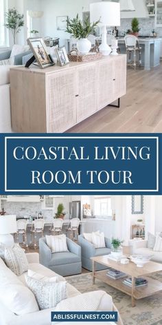 Cream Coastal Living Room, Transitional Living Room Blue Sofa, Bright Family Room Ideas, Brown Coastal Living Room, Coastal Tv Console Beach Houses, Coastal Living Rooms With Blue Sofas, Gray And Blue Coastal Living Room, Modern Coastal Living Room Area Rugs, Oatmeal Sofa Living Room Color Schemes