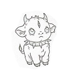 a drawing of an animal with horns on it's head and eyes, sitting in front of a white background