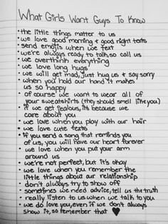 a handwritten note with the words what girls want guys to know