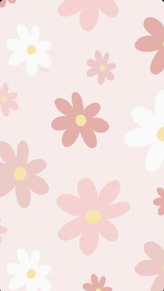 a pink flowered background with yellow and white flowers