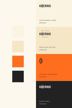 an orange, black and white color scheme with the words koerning on it